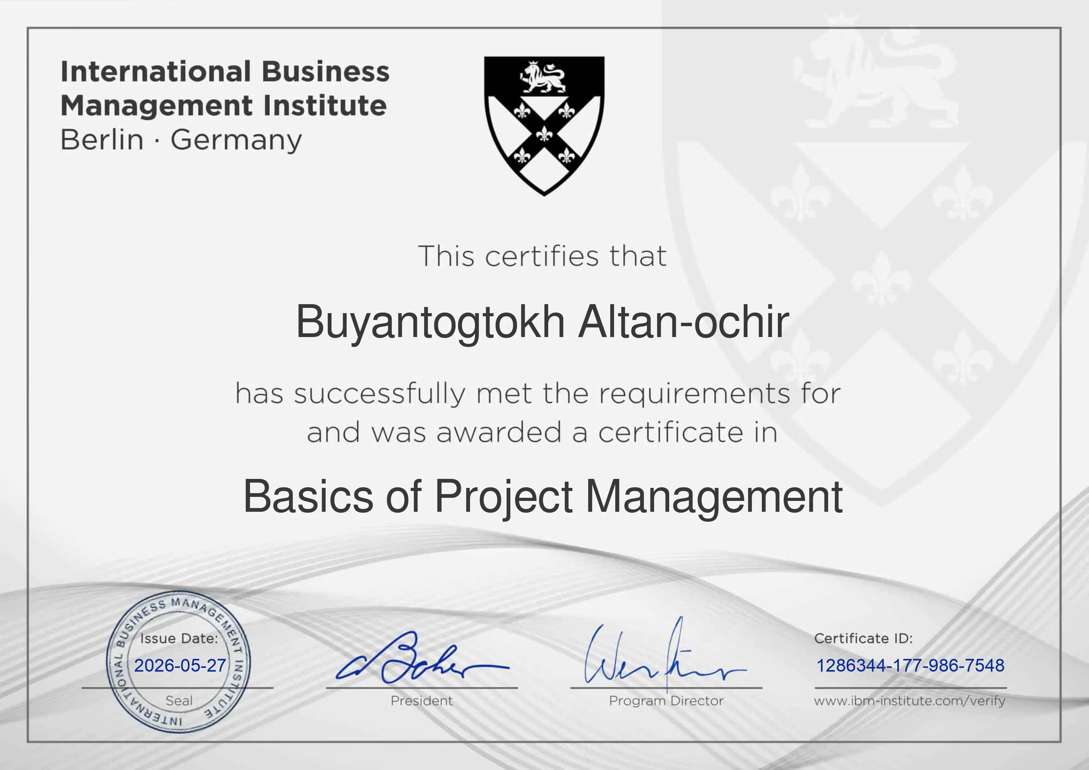 Basics of Project Management — Course Certificate