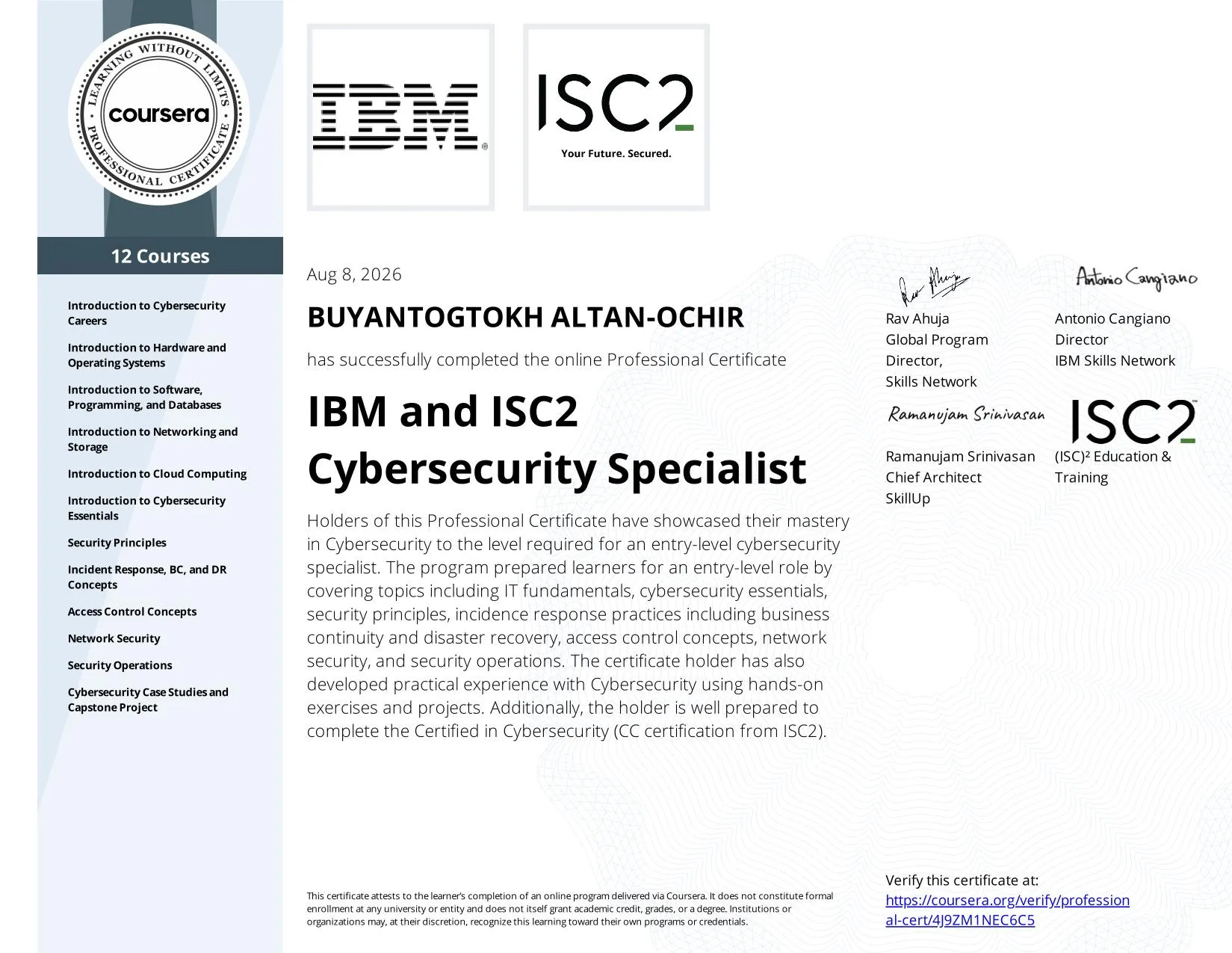 IBM and ISC2 Cybersecurity Specialist