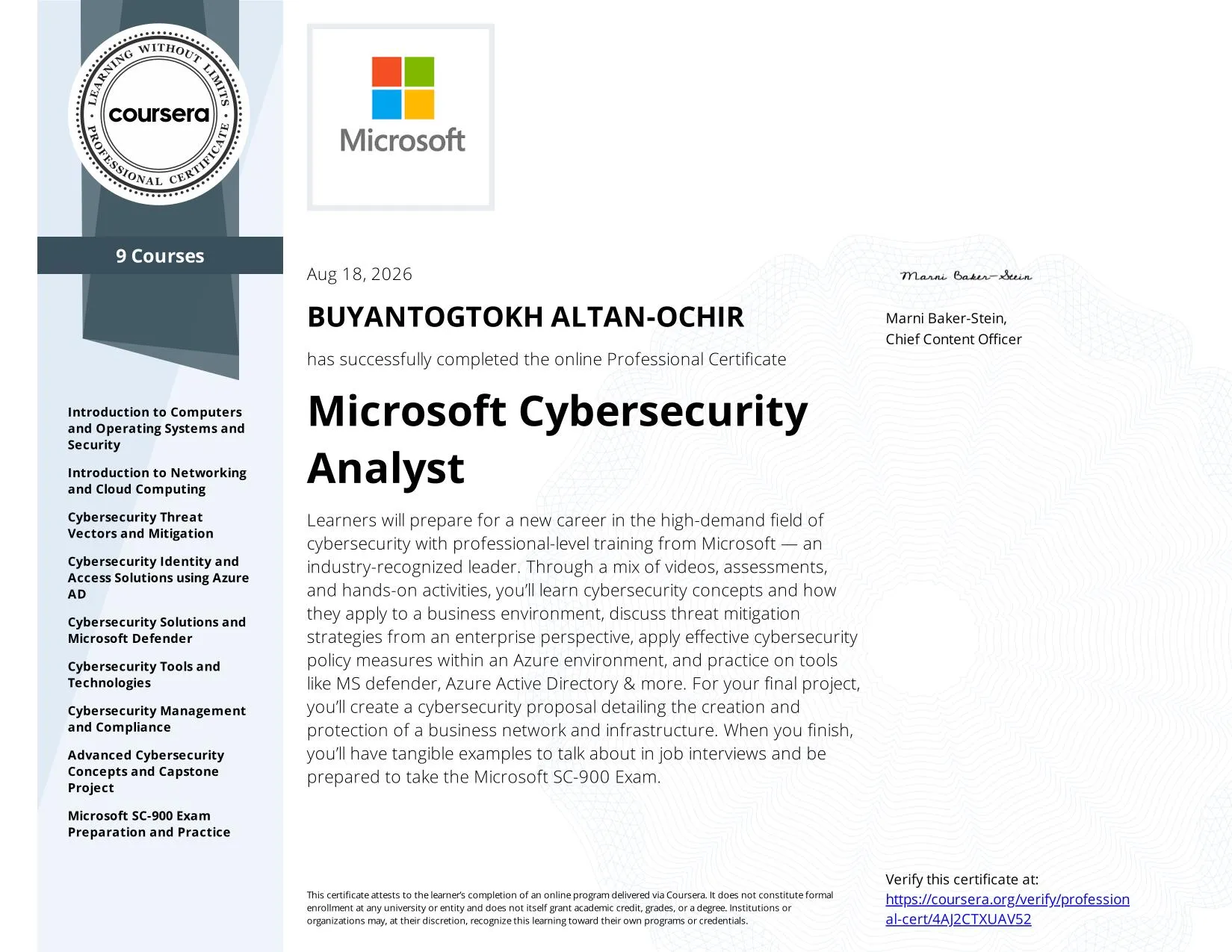 Microsoft Cybersecurity Analyst